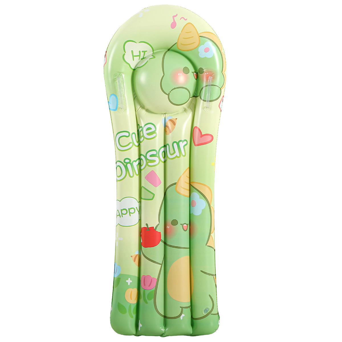Long - with handles - green dinosaurs, children inflating floats (different sizes)